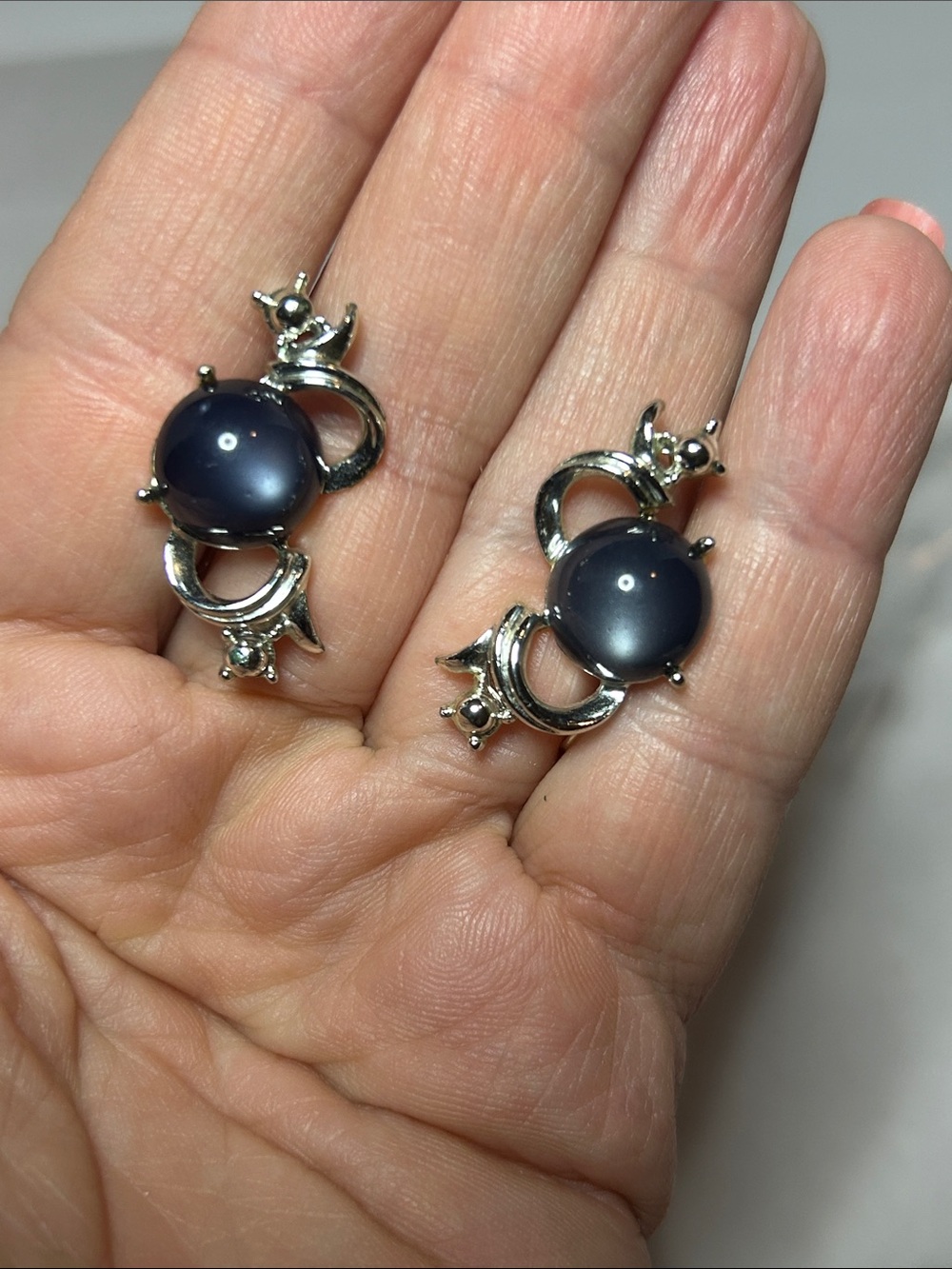 Cora Silver and Navy Cabochon Screw-back Earrings - Women Jewelry